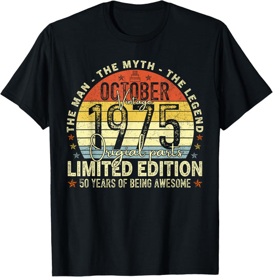 October 1975 50th Birthday Gifts Women 50 Year Old T-Shirt - T-Shirt | Black