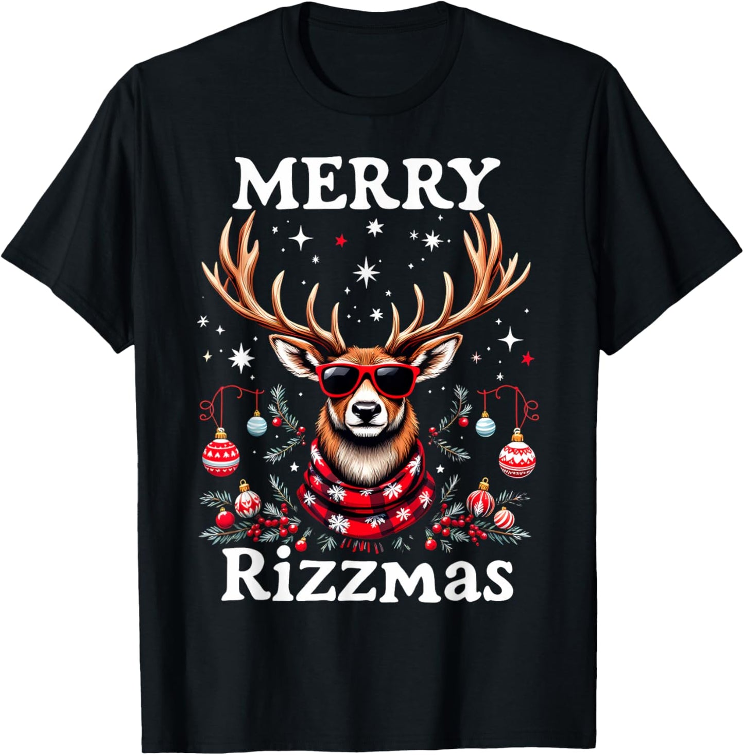Merry Rizzmas Funny Christmas Reindeer Holiday T-Shirt - T-Shirt | Black