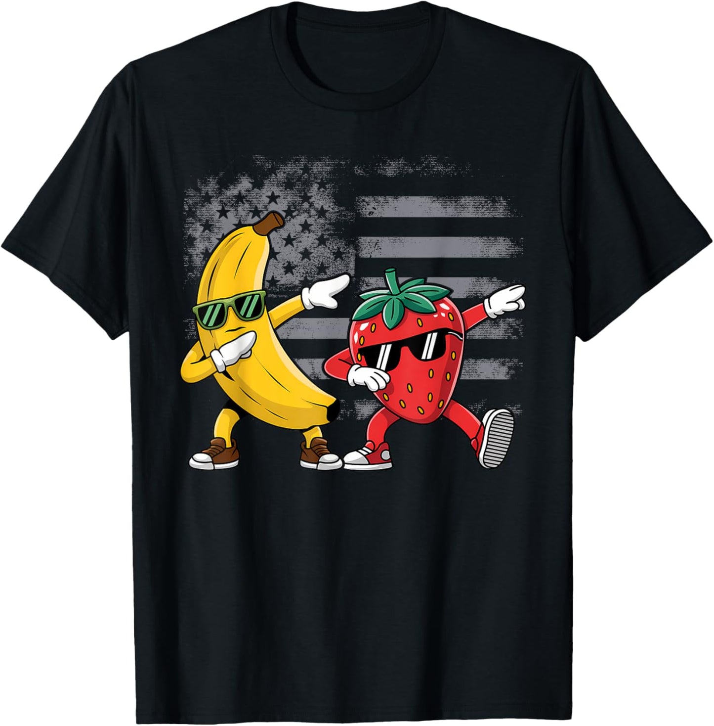 Dabbing Yellow Banana & Strawberry Funny Fruit Dab Dancing T-Shirt - T-Shirt | Black
