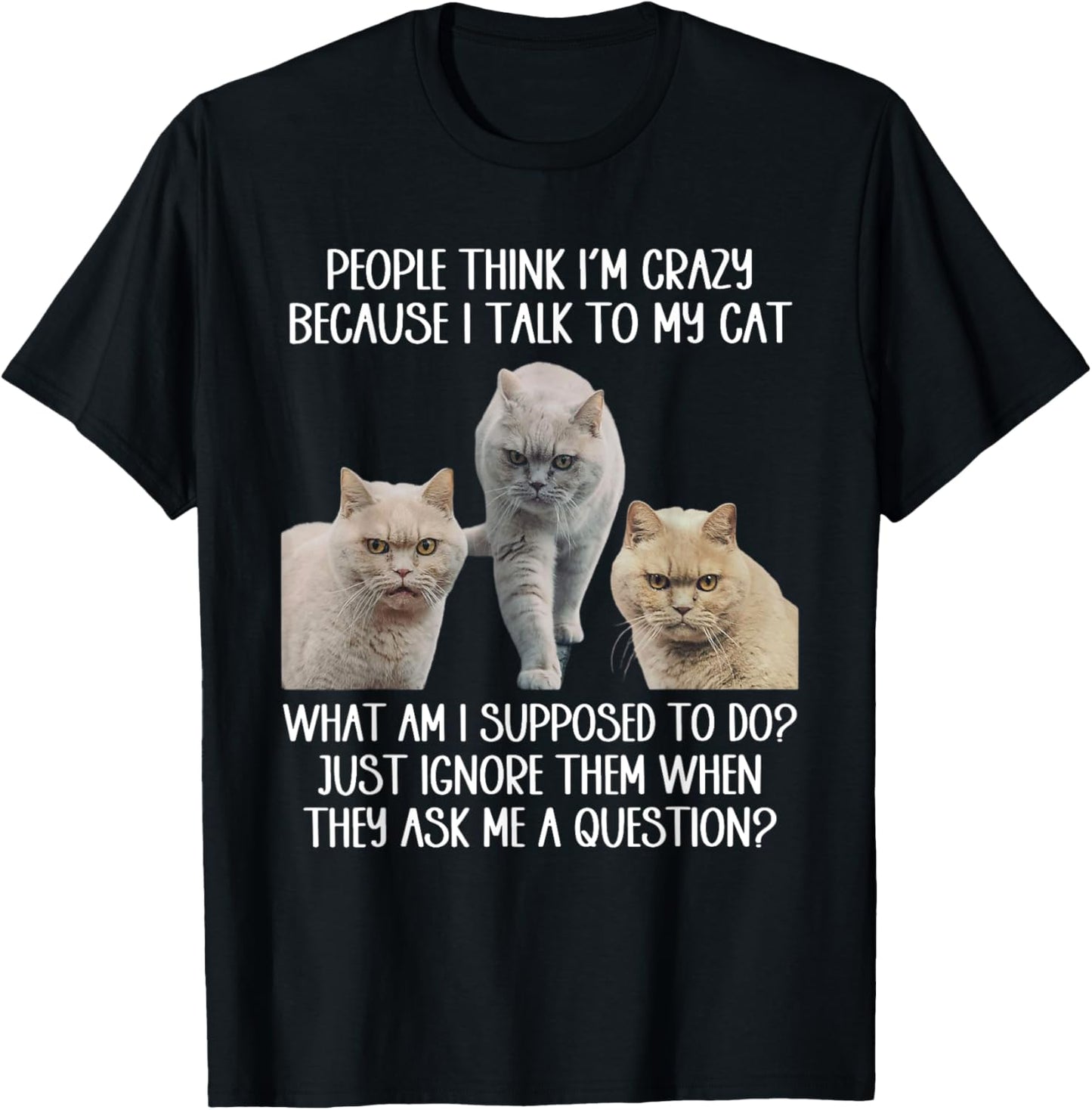 People Think I'm Crazy Because I Talk To My Cat Men Women T-Shirt - T-Shirt | Black