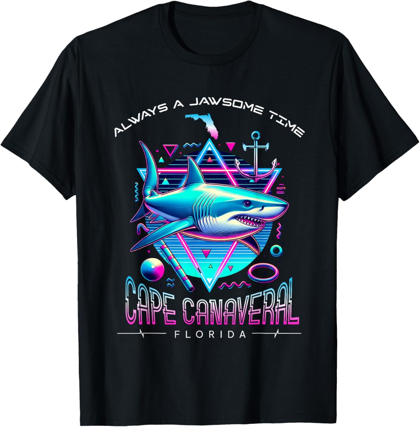Cape Canaveral FL Shark Retro 80s Funny Souvenir T-Shirt - T-Shirt | Black