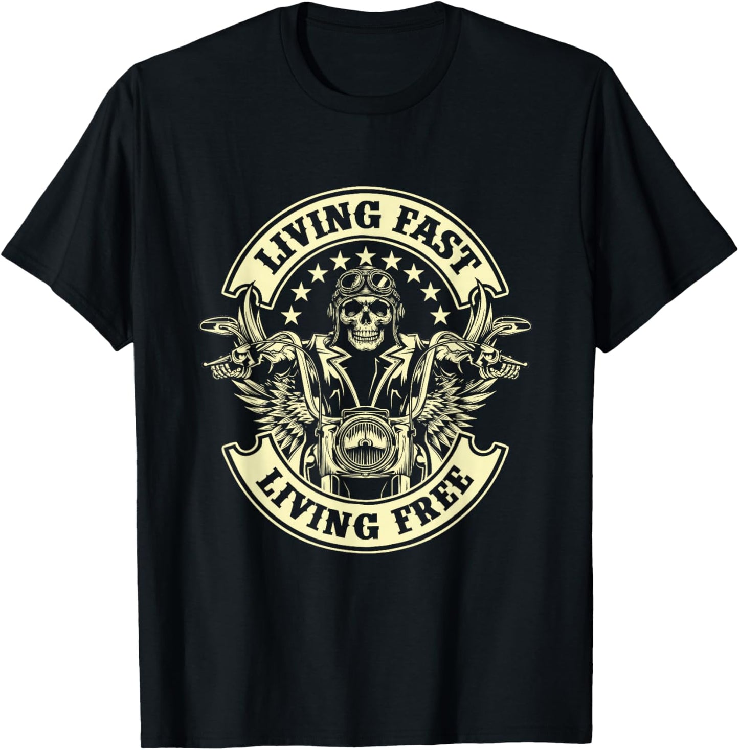 Living Fast Living Free - Biker Motorcycle Motorcycling T-Shirt - T-Shirt | Black