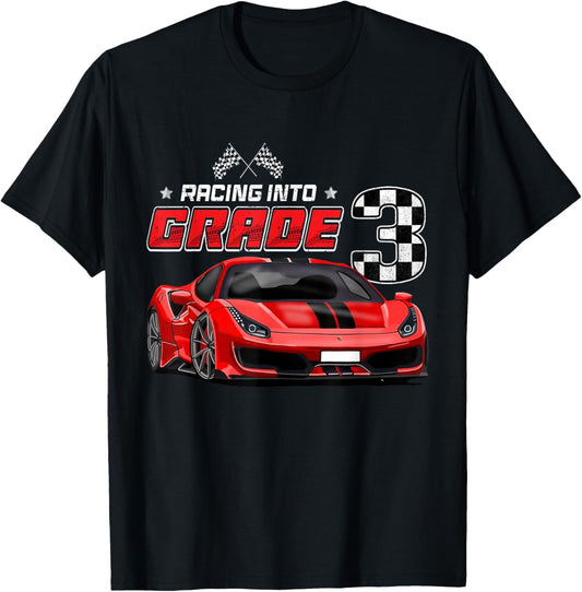 Racing Into 3rd Grade Race Car Back To School Boys T-Shirt - T-Shirt | Black