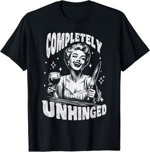 Completely Unhinged Funny Retro Knife & Wine T-Shirt - T-Shirt | Black