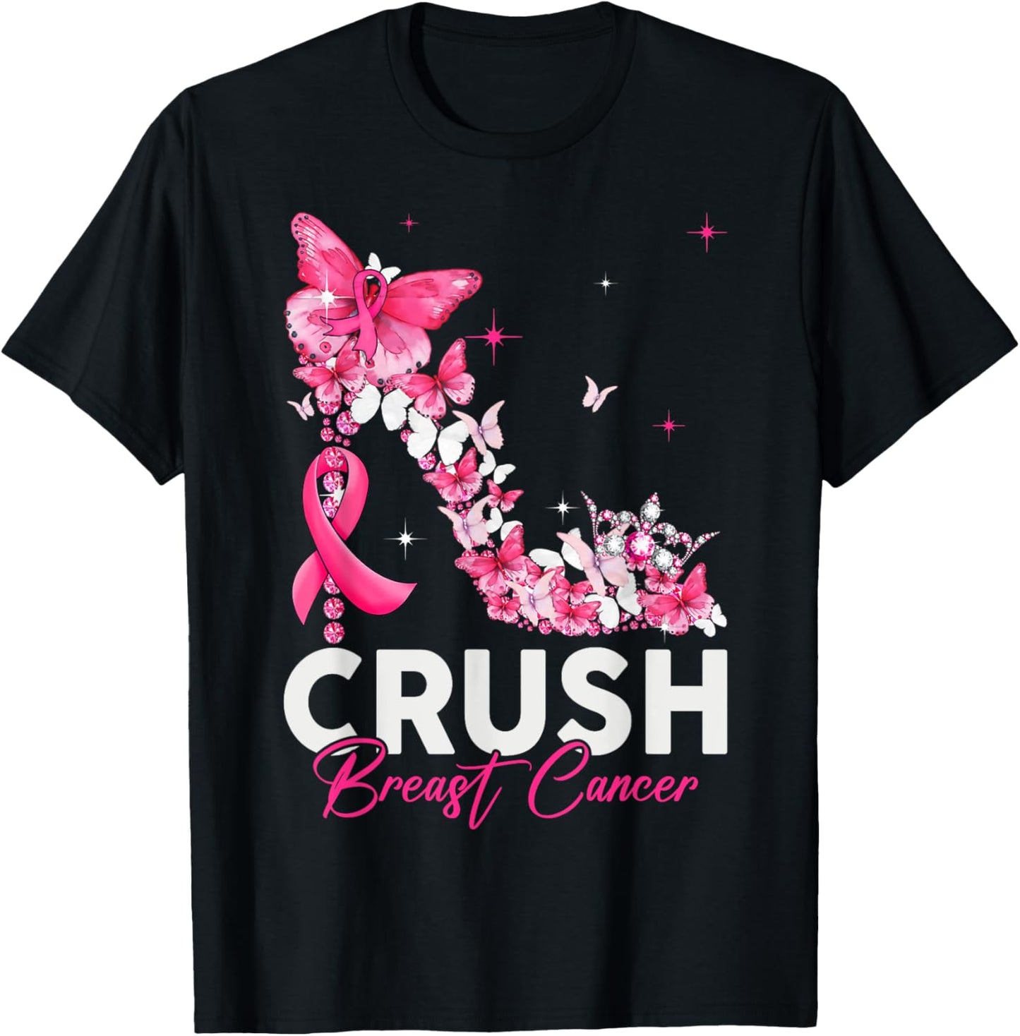 Crush Breast Cancer Awareness Bling Pink Ribbon T-Shirt - T-Shirt | Black