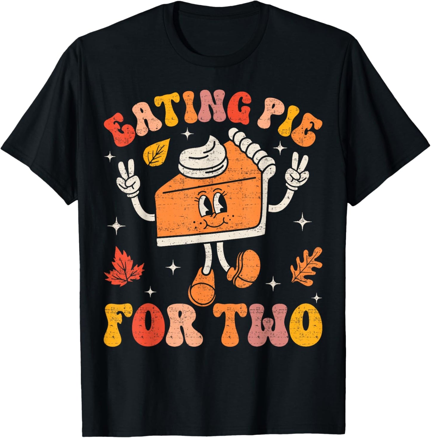 Eating Pumpkin Pie For Two Thanksgiving Pregnancy Announcement - Black, Small, -Adults, Short Sleeve, , Thanksgiving, Pregnancy Announcement T-Shirt - T-Shirt | Black
