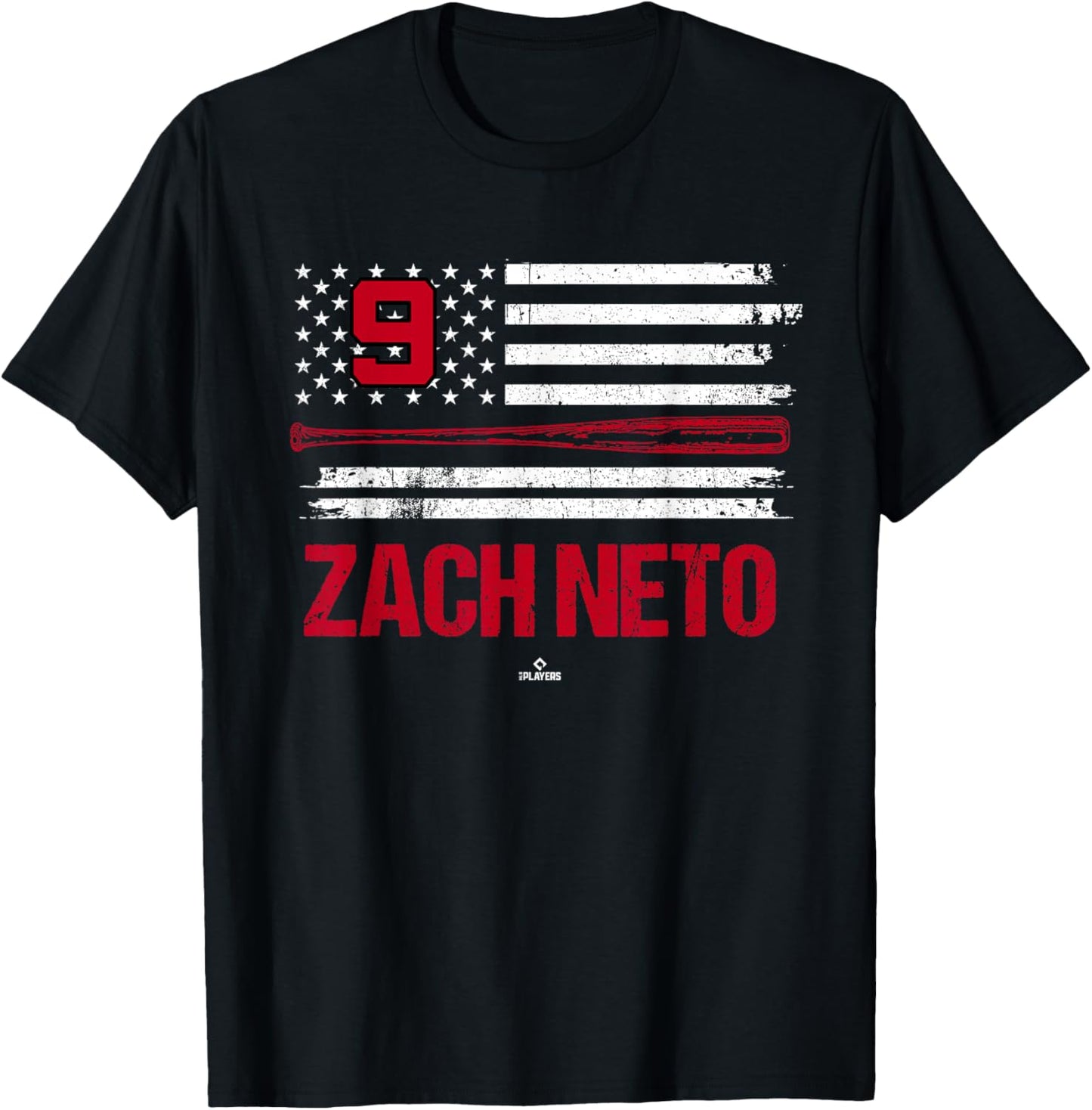 USA Flag Bat Zach Neto Los Angeles Baseball MLBPA T-Shirt - T-Shirt | Black