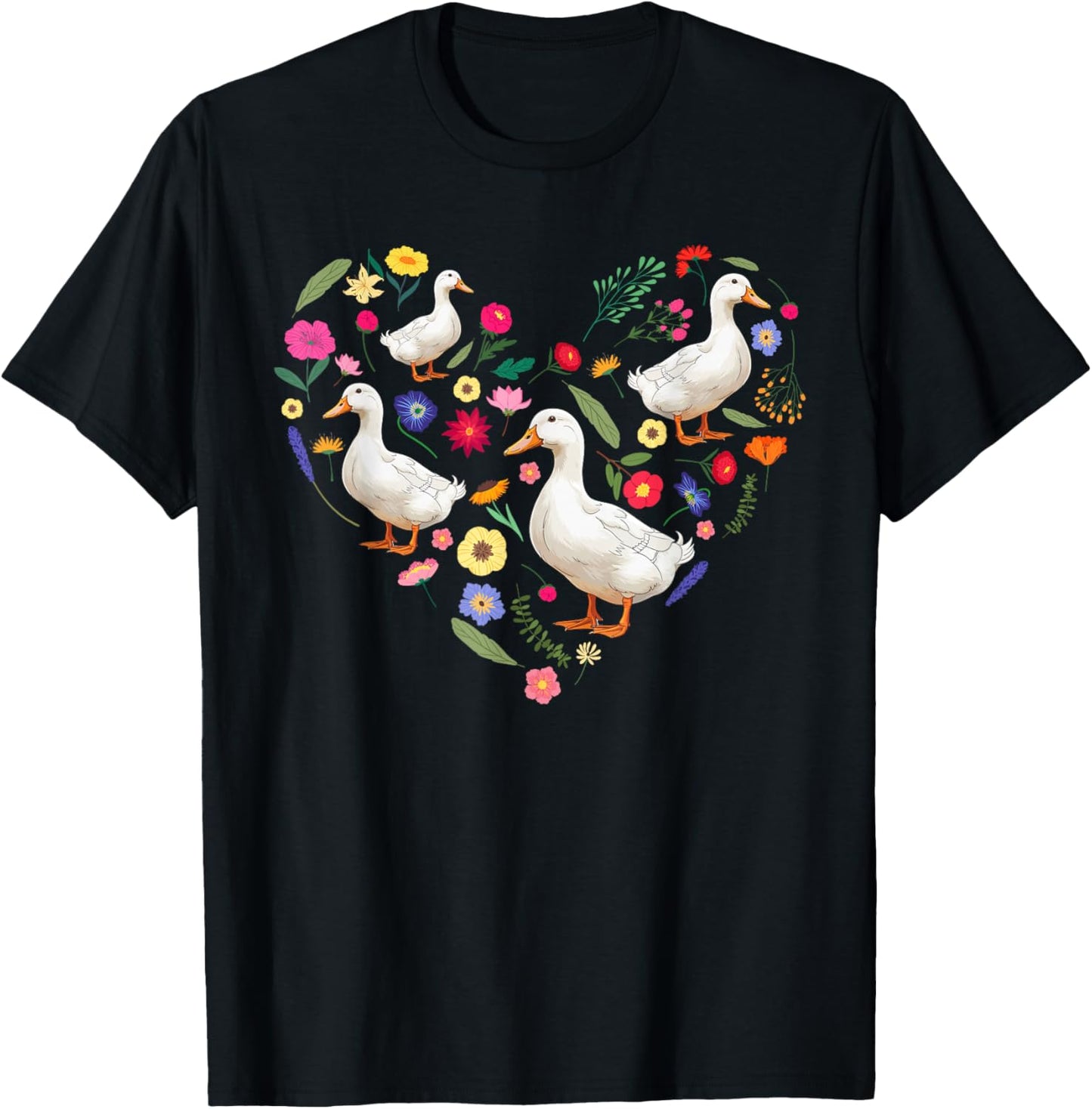 Ducks Flowers Duck Owner Duck Lover Duck Mom Duck Dad T-Shirt - T-Shirt | Black