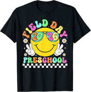 Field Day 2026 Preschool School Teacher Kids Smile Face T-Shirt - T-Shirt | Black