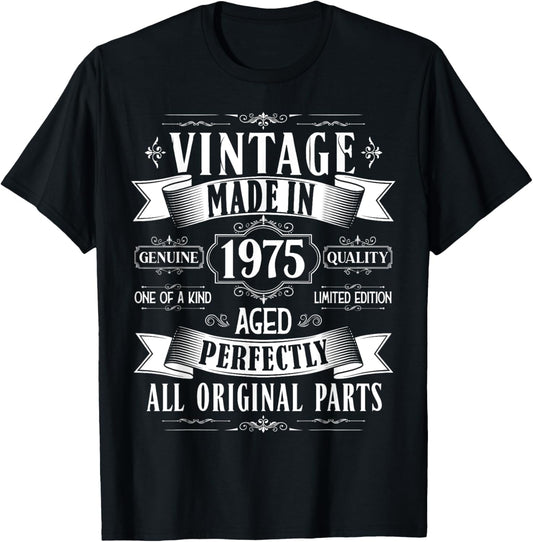Vintage 50th birthday men Born 1975 50 years old Bday T-Shirt - T-Shirt | Black