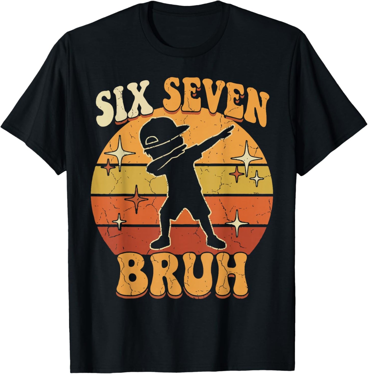 Vintage Six Seven Bruh 67 Meme Boys Teens Youth Kids 6-7 T-Shirt - T-Shirt | Black