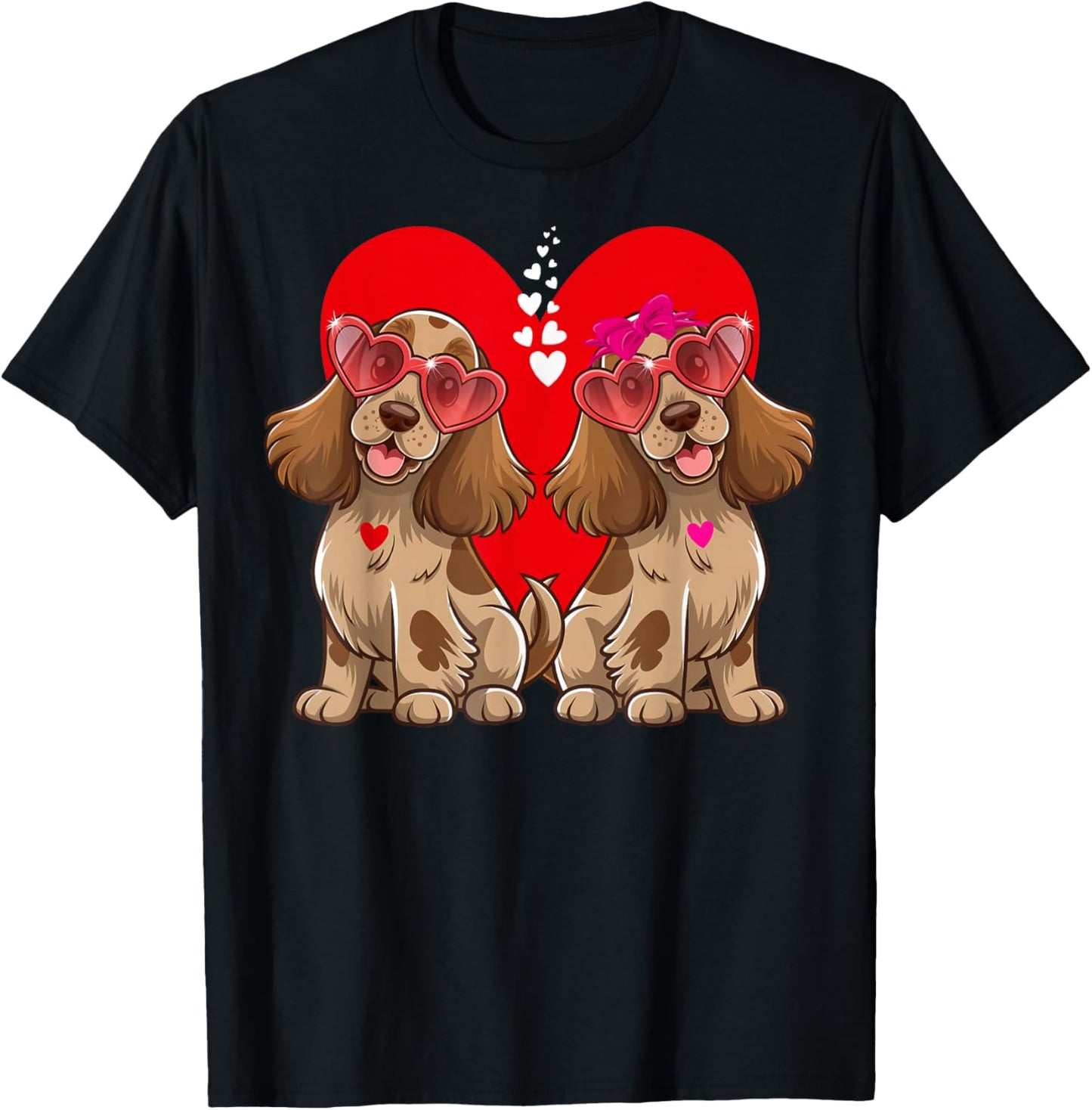Cocker Spaniel Dog Matching Couple Heart Valentine's Day T-Shirt - T-Shirt | Black