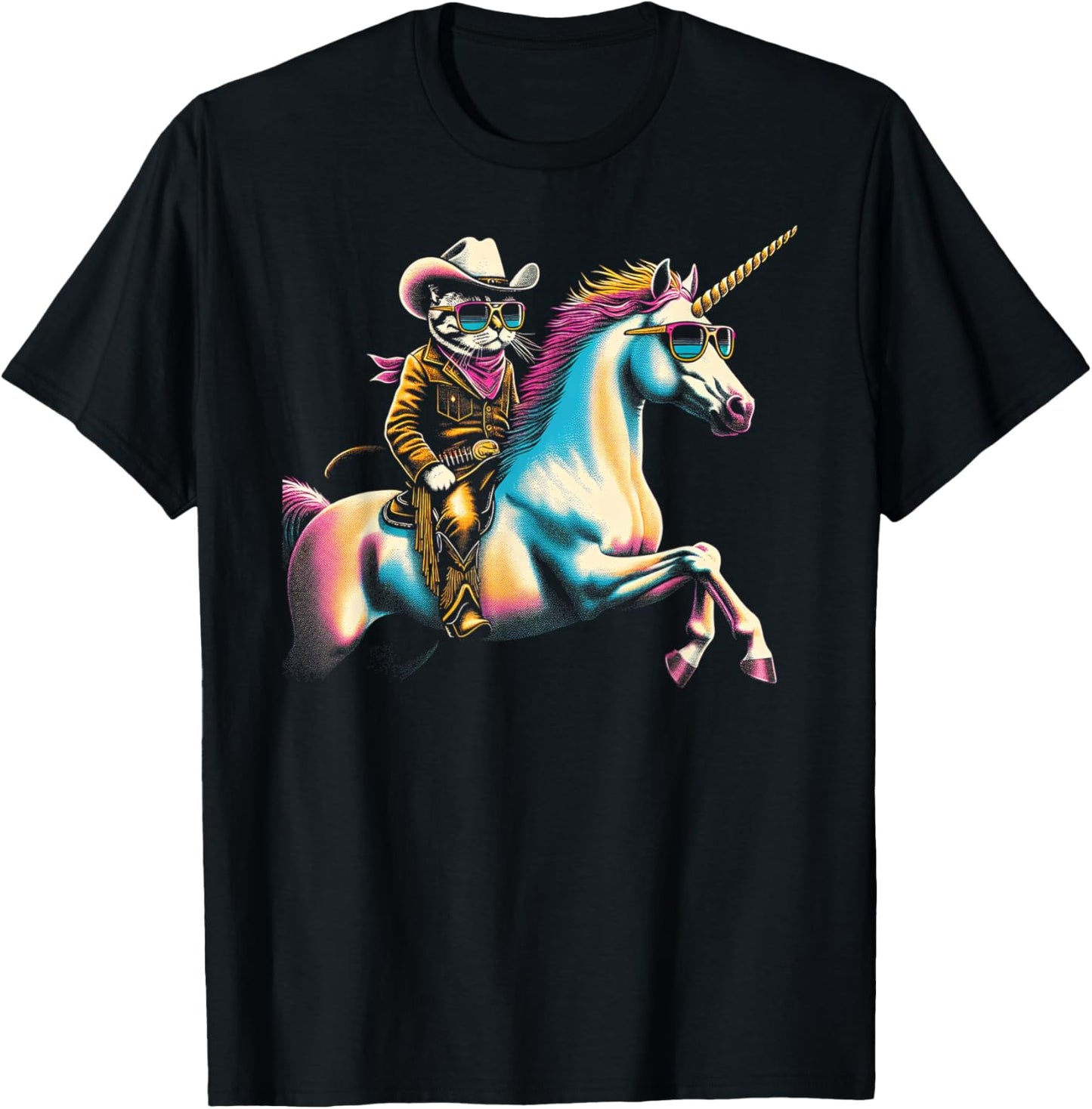 Cool Cowboy Cat & Unicorn Duo T-Shirt - T-Shirt | Black