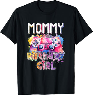 Mommy of the Birthday Girl Matching Video Gamer Birthday T-Shirt - T-Shirt | Black