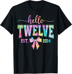 Hello Twelve EST 2014 12th Birthday Coquette 12 Year Girl T-Shirt - T-Shirt | Black