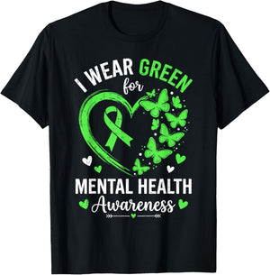 I Wear Green for Mental Health Awareness Month Men Women Kid T-Shirt - T-Shirt | Black