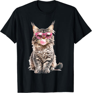 Maine Coon Cat Chewing Gum , black, S T-Shirt - T-Shirt | Black