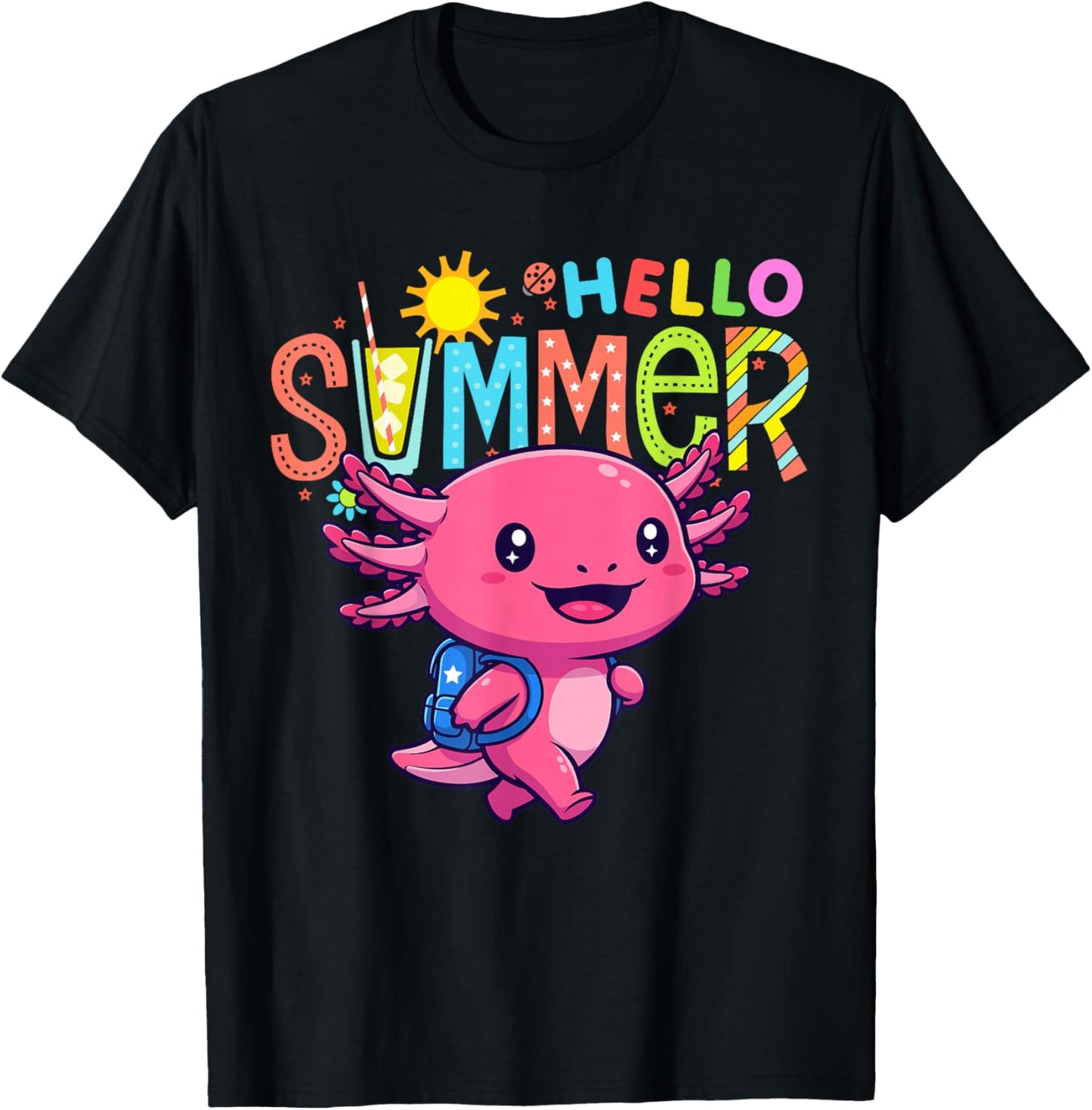 Hello Summer Funny Axolotl Last Day of School Axolotl Kids T-Shirt - T-Shirt | Black