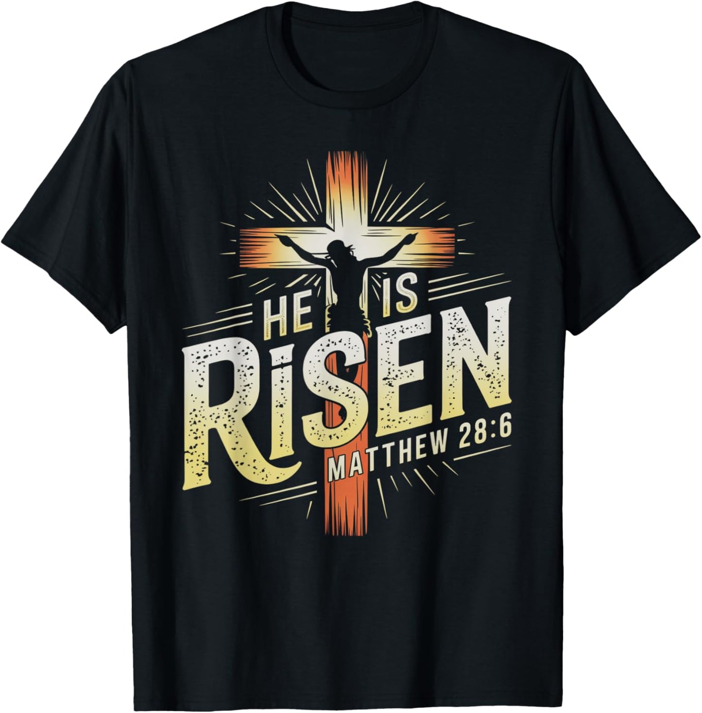 Easter Cross He Is Risen Jesus Christian Men Women Kid Youth T-Shirt - T-Shirt | Black