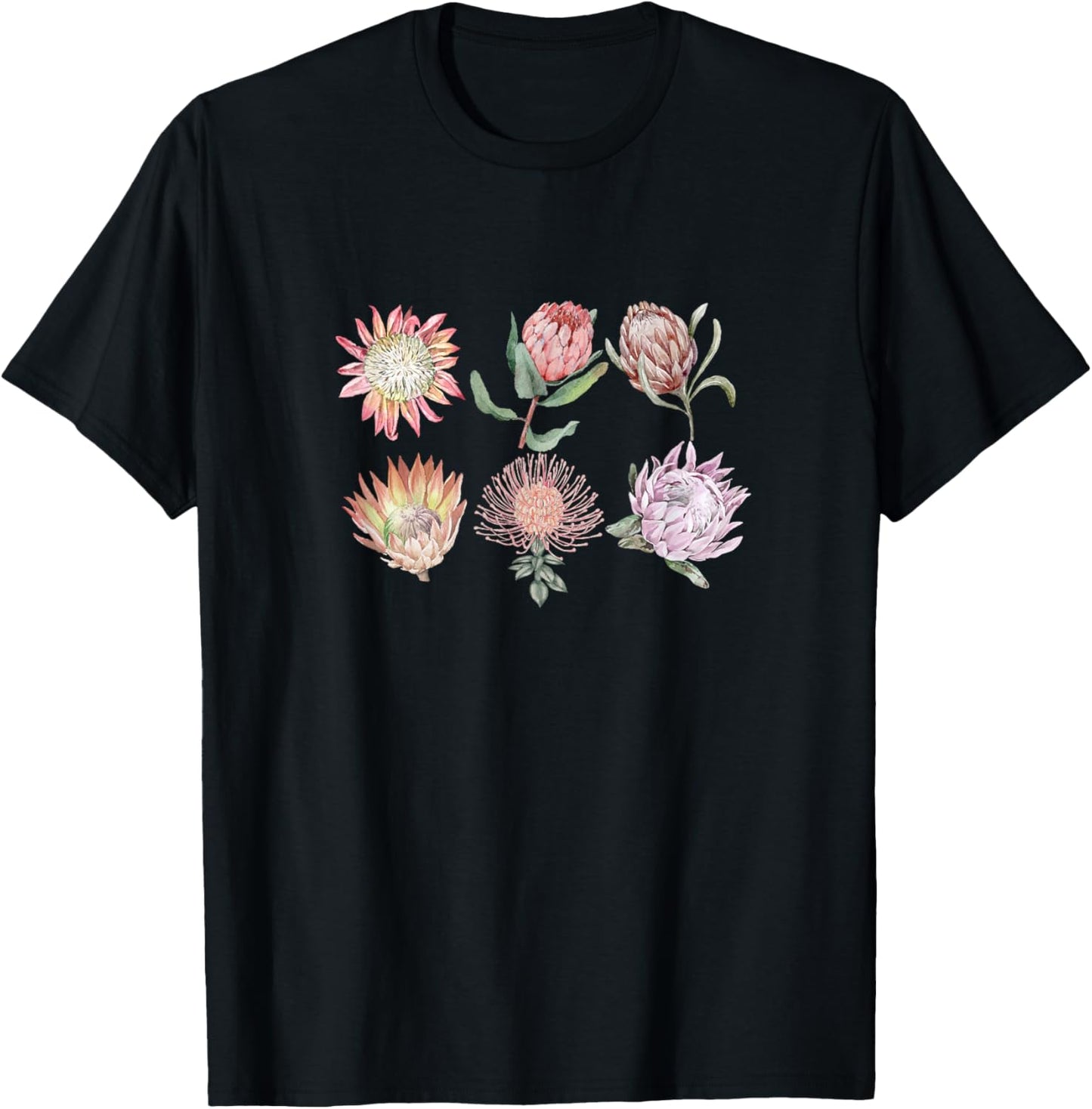 Protea Flower Botanical | Floral Nature T-Shirt - T-Shirt | Black