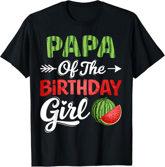 Watermelon Papa of The Birthday Girl Watermelon Pattern T-Shirt - T-Shirt | Black
