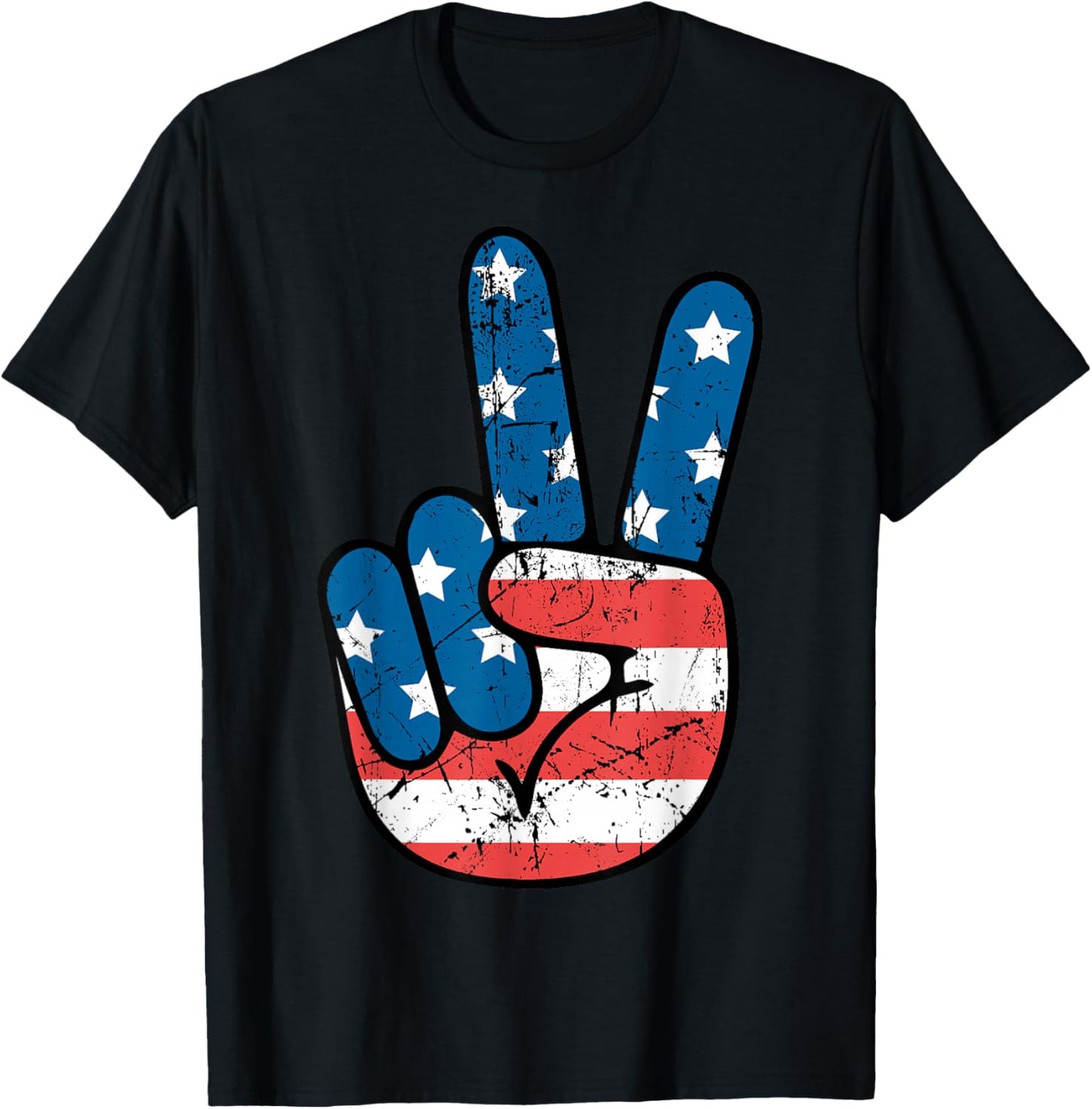 USA Flag Peace Sign Hand 4th of July Patriotic Men Boys T-Shirt - T-Shirt | Black
