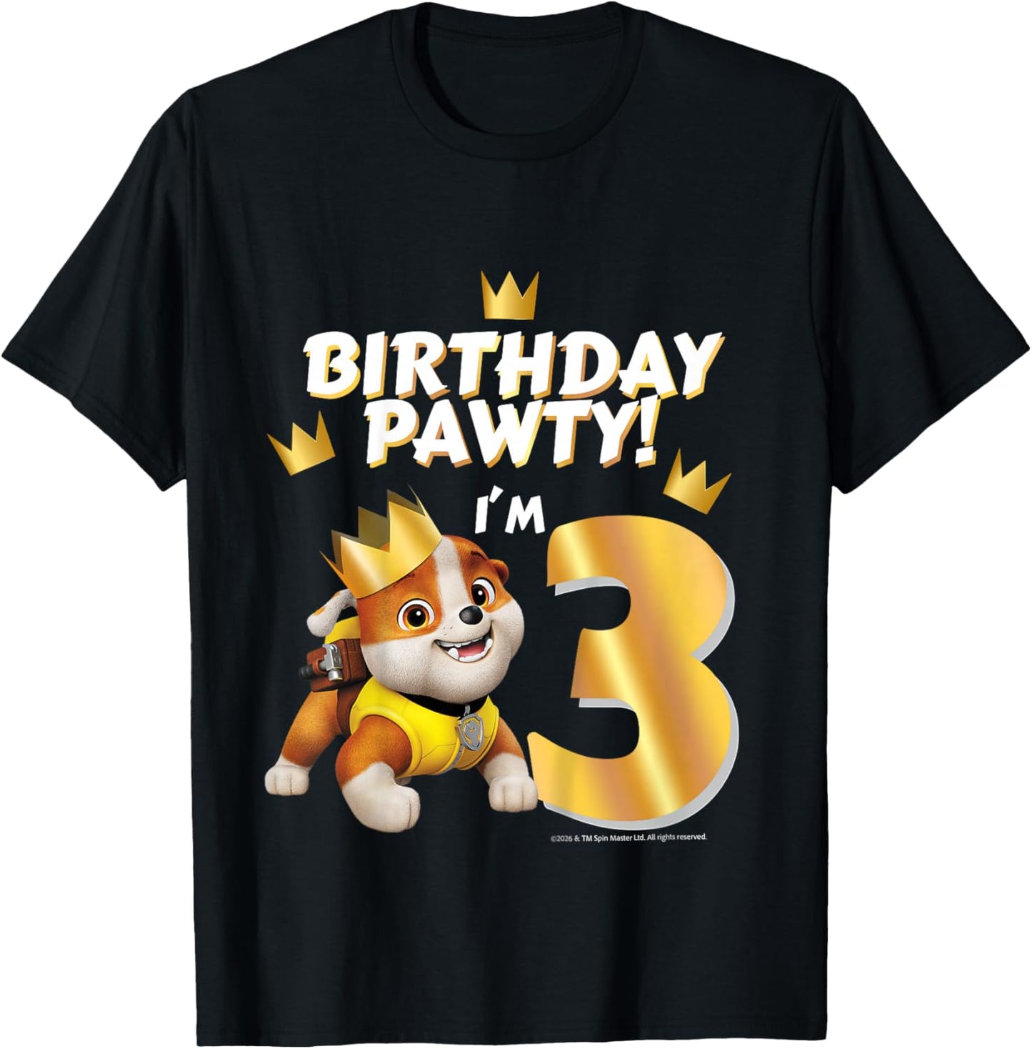 Official Paw Patrol Rubble Birthday Pawty I'm 3 Party T-Shirt - T-Shirt | Black