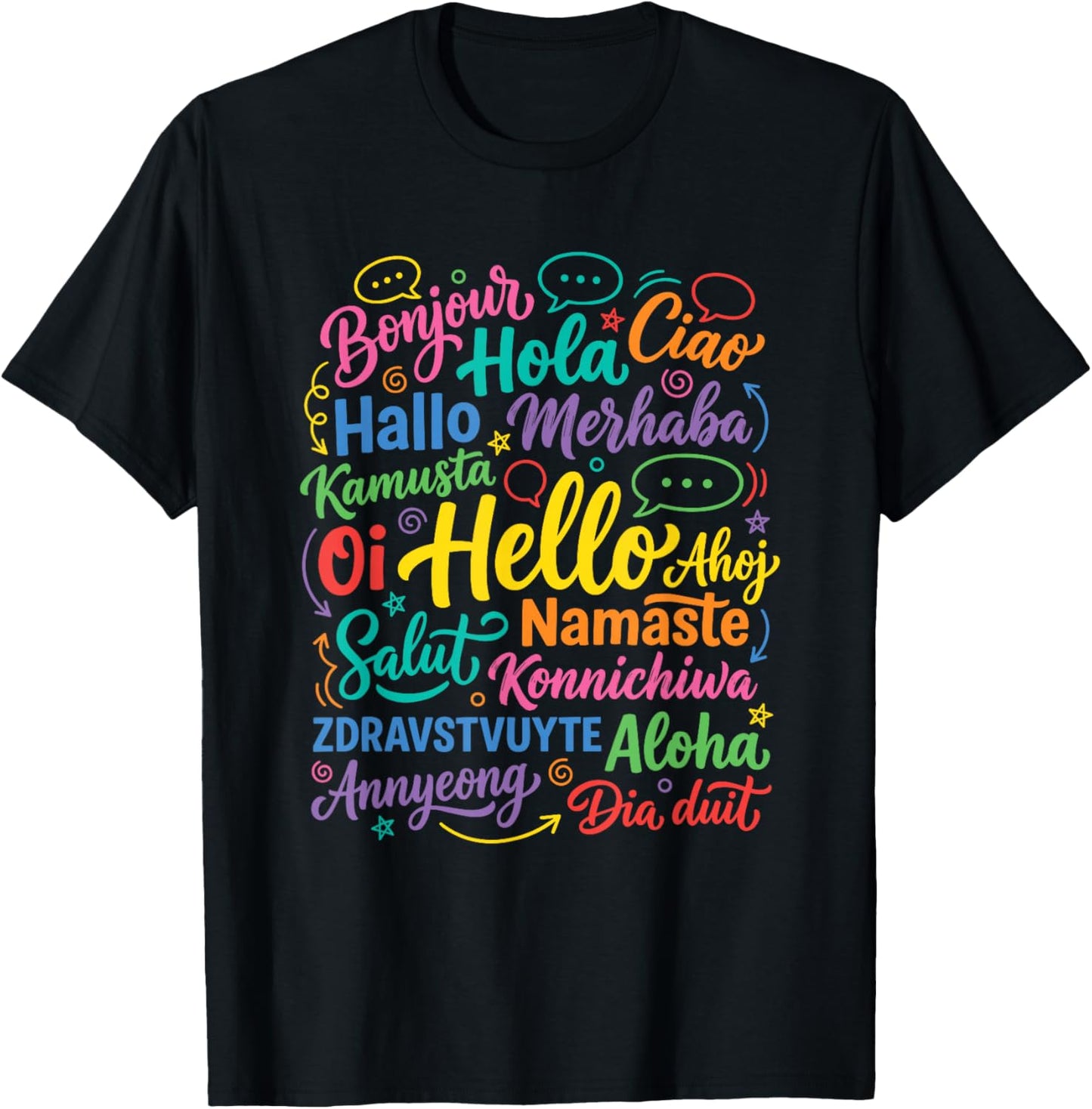 Hello in Different Languages World Diversity T-Shirt - T-Shirt | Black