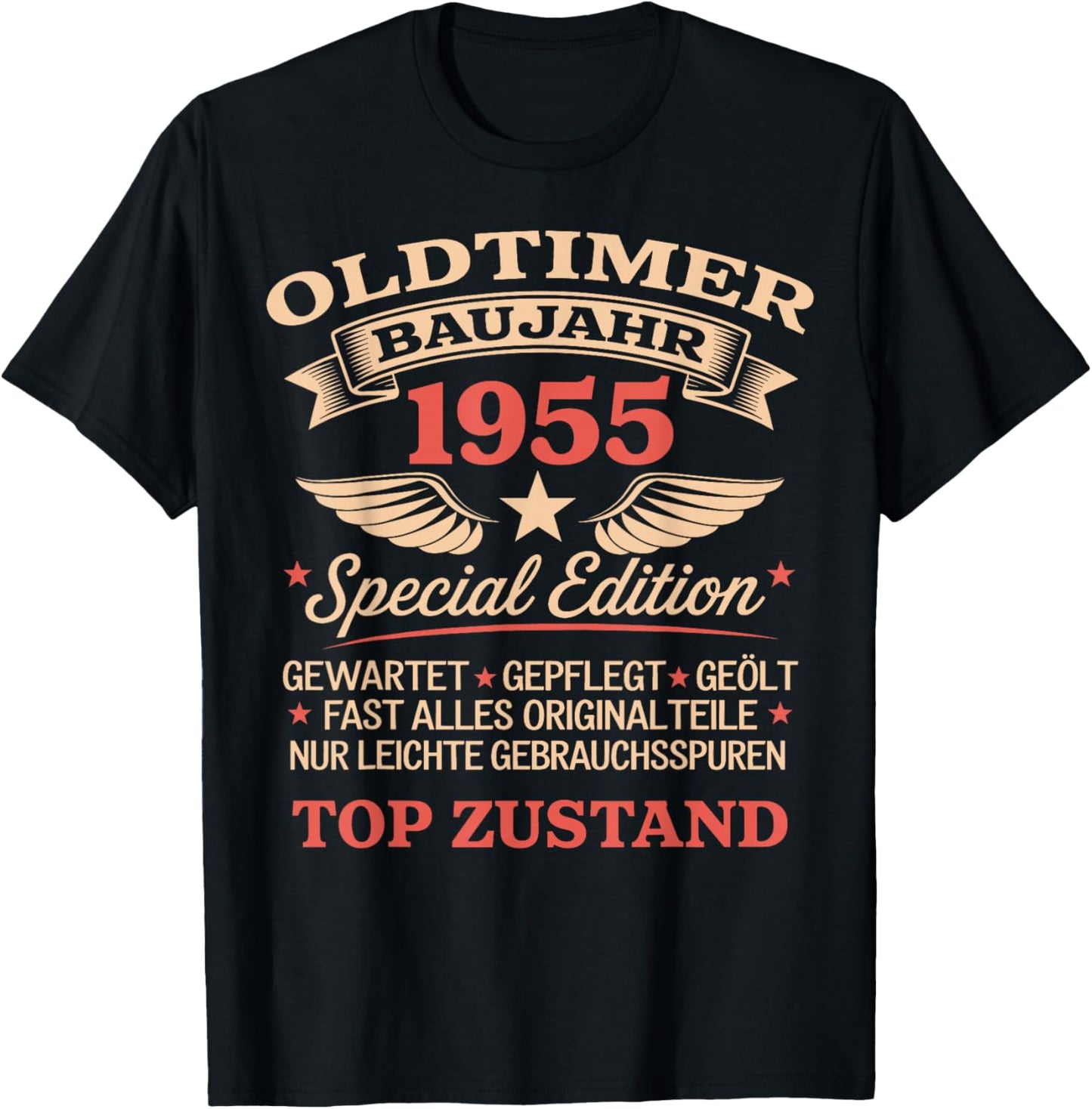 70th Birthday Man Woman 70 Years 1955 Decorative Funny Gift , black, S T-Shirt - T-Shirt | Black