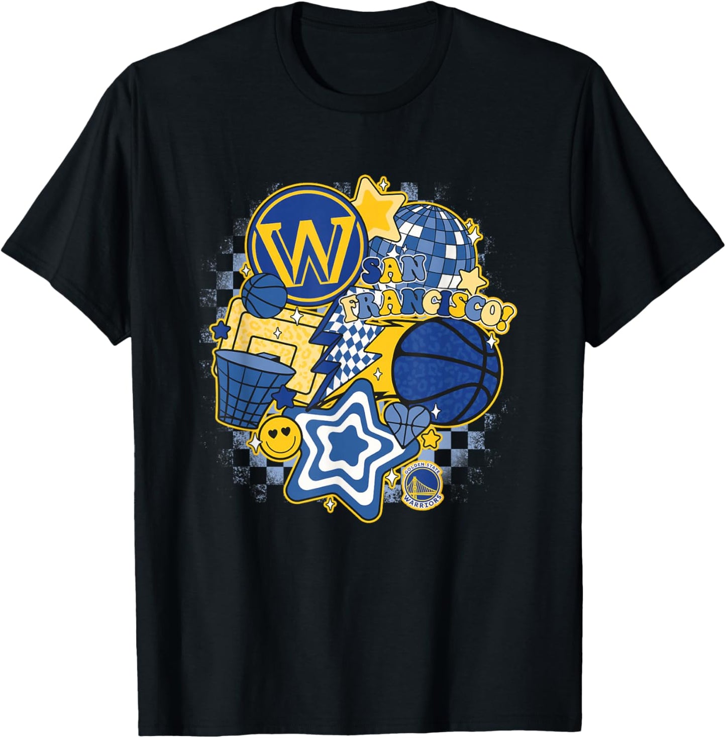 NBA Golden State Warriors Psychedelic Basketball Collage T-Shirt - T-Shirt | Black