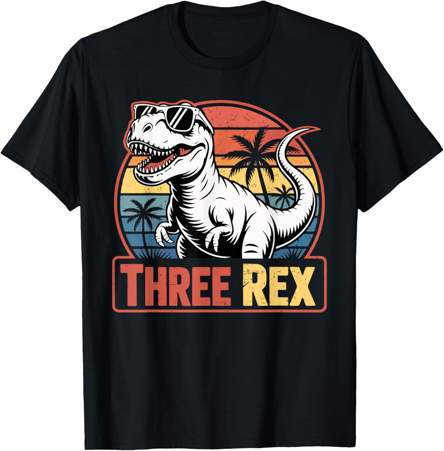 Three Rex 3rd Birthday Boy Dinosaur Party 3 Years Old Dino T-Shirt - T-Shirt | Black