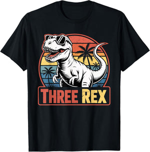 Three Rex 3rd Birthday Boy Dinosaur Party 3 Years Old Dino T-Shirt - T-Shirt | Black