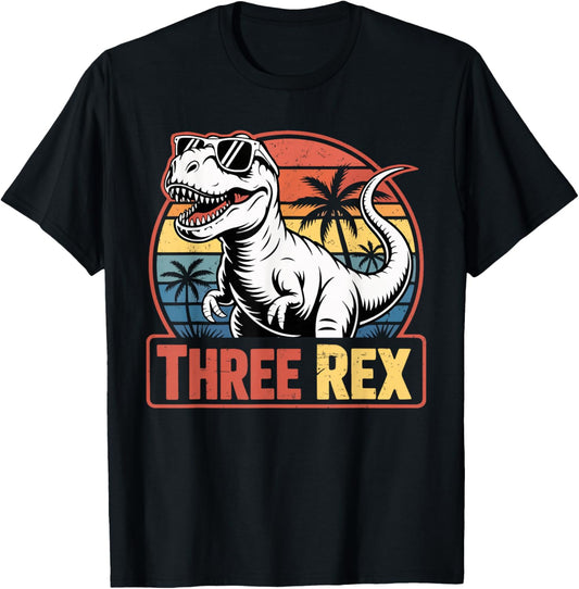 Three Rex 3rd Birthday Boy Dinosaur Party 3 Years Old Dino T-Shirt - T-Shirt | Black
