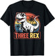 Three Rex 3rd Birthday Boy Dinosaur Party 3 Years Old Dino T-Shirt - T-Shirt | Black