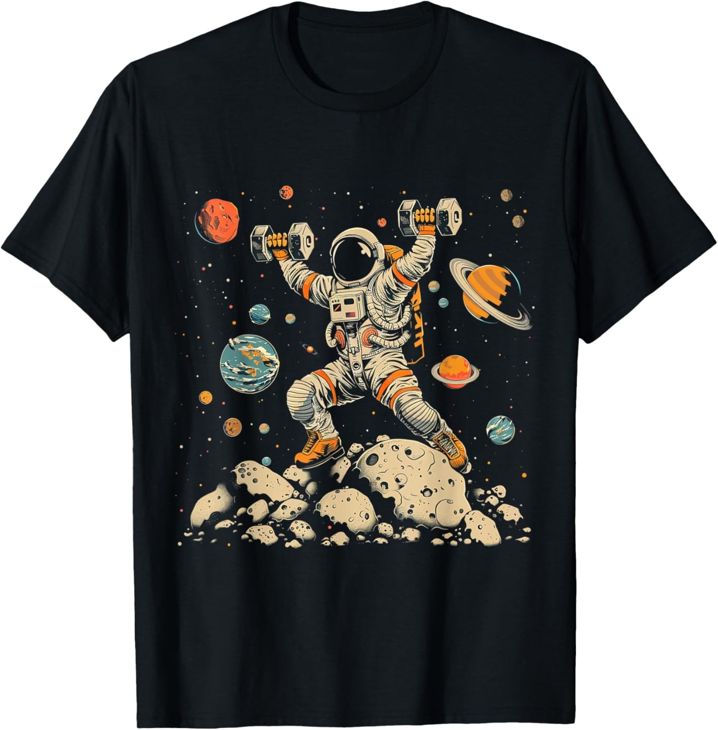 Funny Astronaut Space Weightlifting Fitness Gym Workout Men T-Shirt - T-Shirt | Black