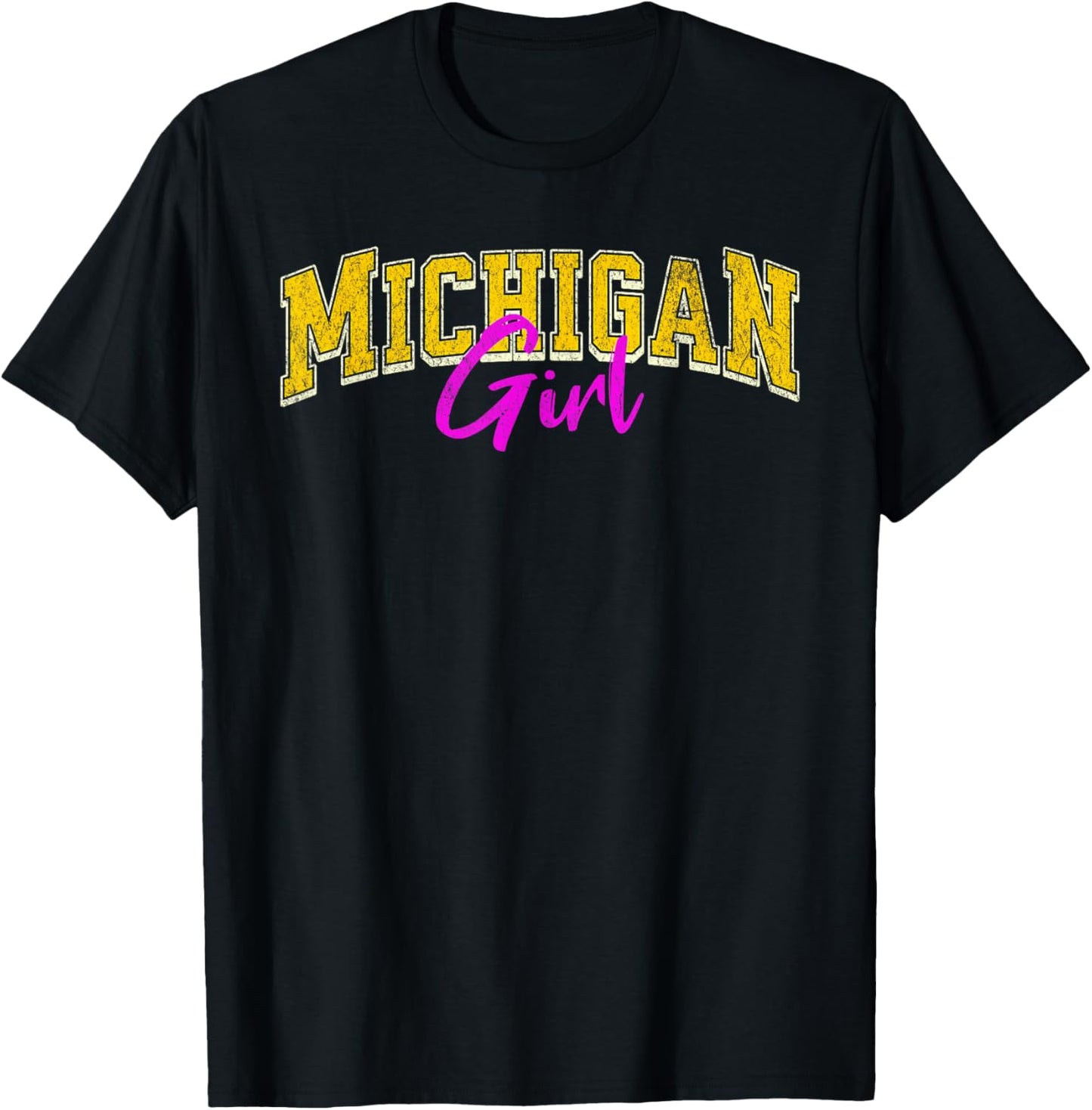 Vintage Michigan Girl Retro Pink Michigan Women and Girls T-Shirt - T-Shirt | Black