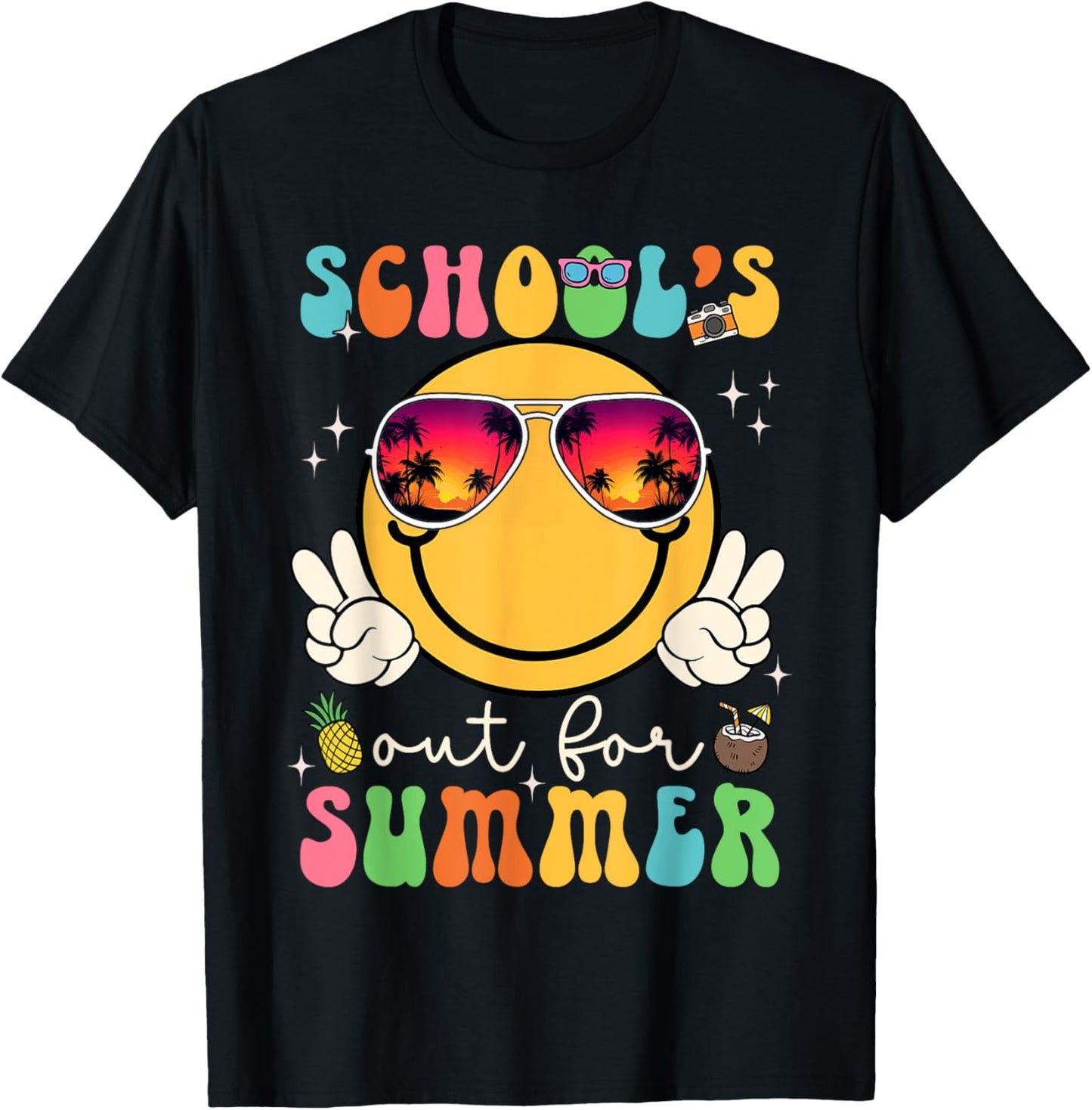 School's Out For Summer Teacher Last Day Of School Groovy T-Shirt - T-Shirt | Black