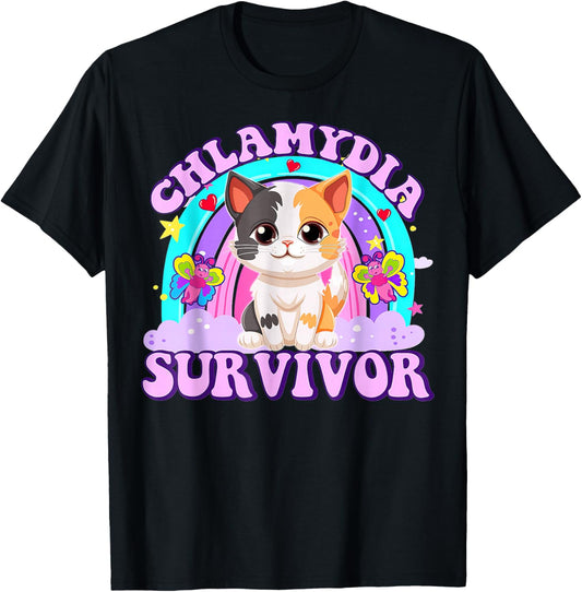 Chlamydia Survivor Cat Rainbow T-Shirt - T-Shirt | Black