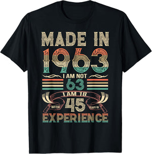 Made in 1963 I'm Not 63rd Birthday Experience Vintage Retro T-Shirt - T-Shirt | Black