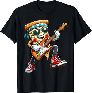 Funny Pizza Rockstar Electric Guitar Music Men Women Kids T-Shirt - T-Shirt | Black