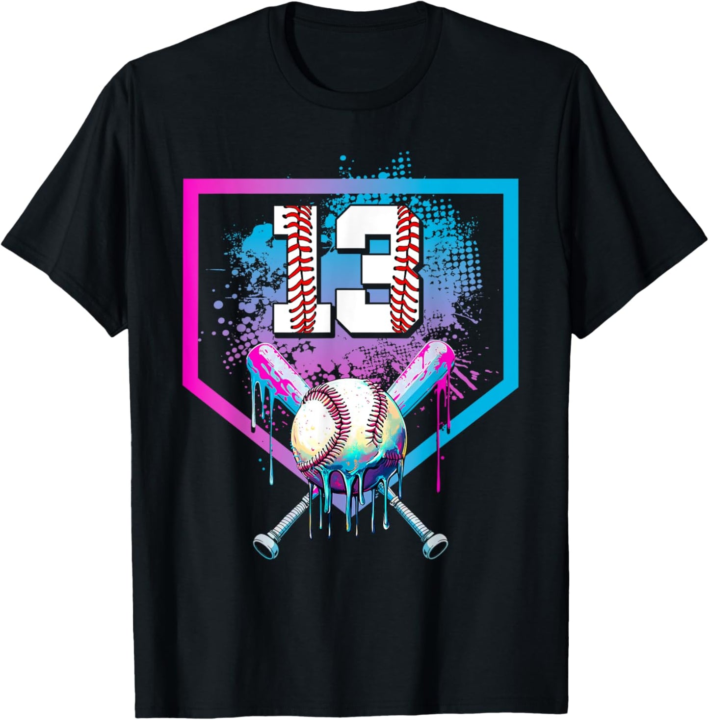 Baseball Drip 13th Birthday Home Plate Boy Youth 13 Year Old T-Shirt - T-Shirt | Black