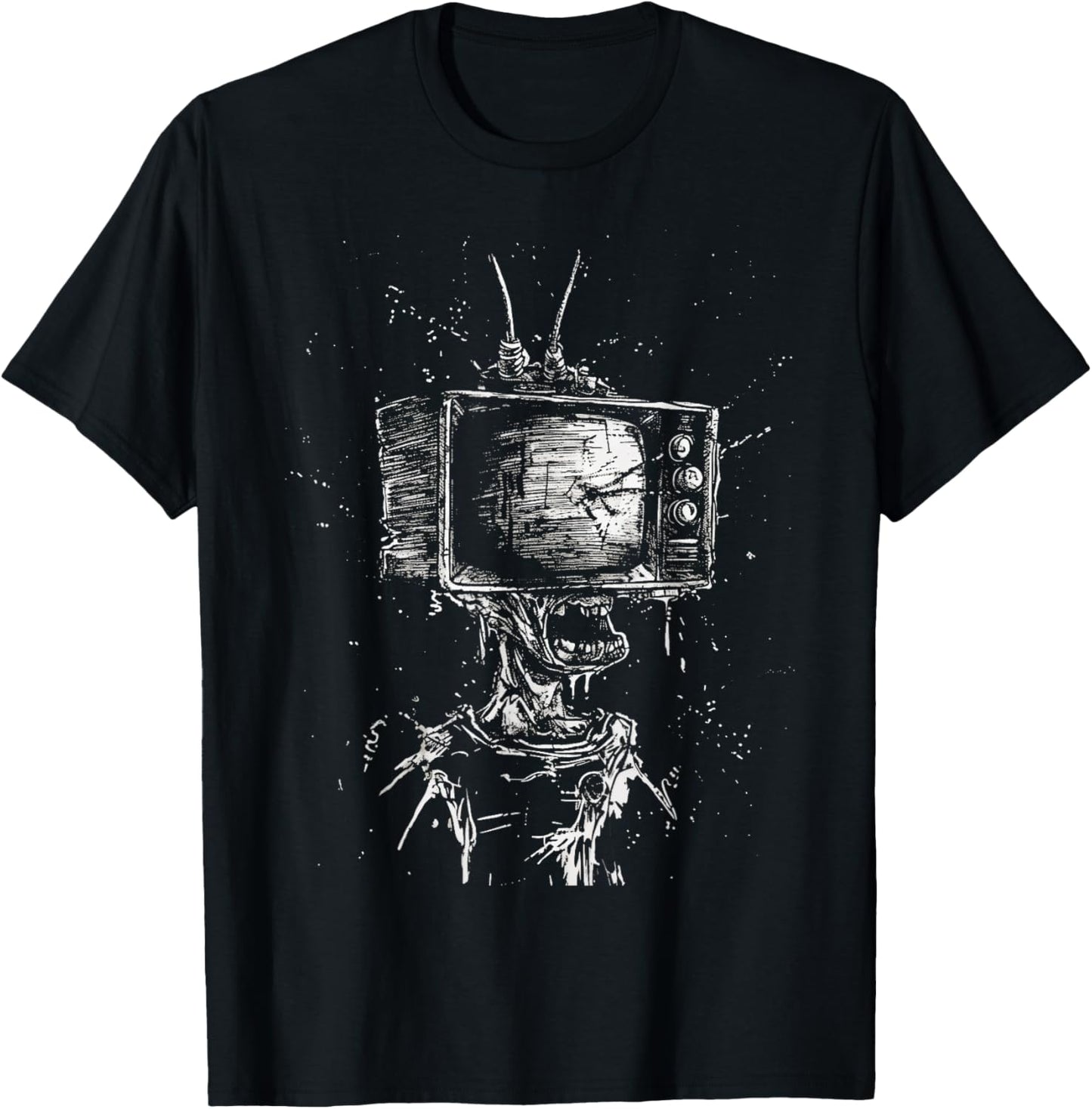 Weird Grunge TV Head Art Alt Odd Strange Goth Aesthetic T-Shirt - T-Shirt | Black