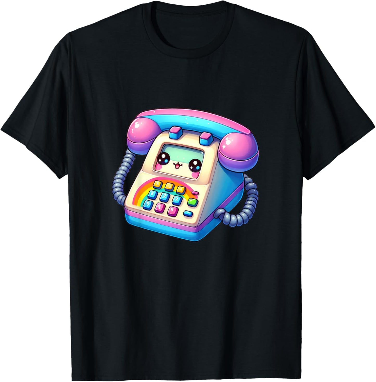 Kids Telephone Kawaii 90's Retro For Kids Boys Girls T-Shirt - T-Shirt | Black