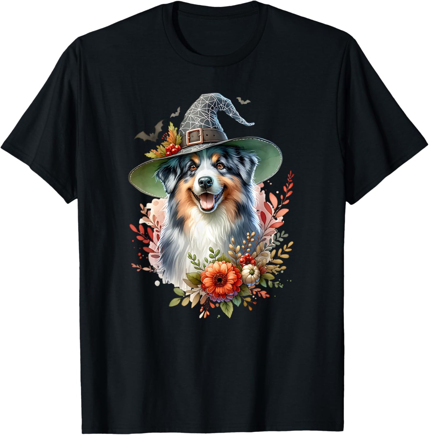 Australian Shepherd Dog Watercolor Artwork T-Shirt - T-Shirt | Black