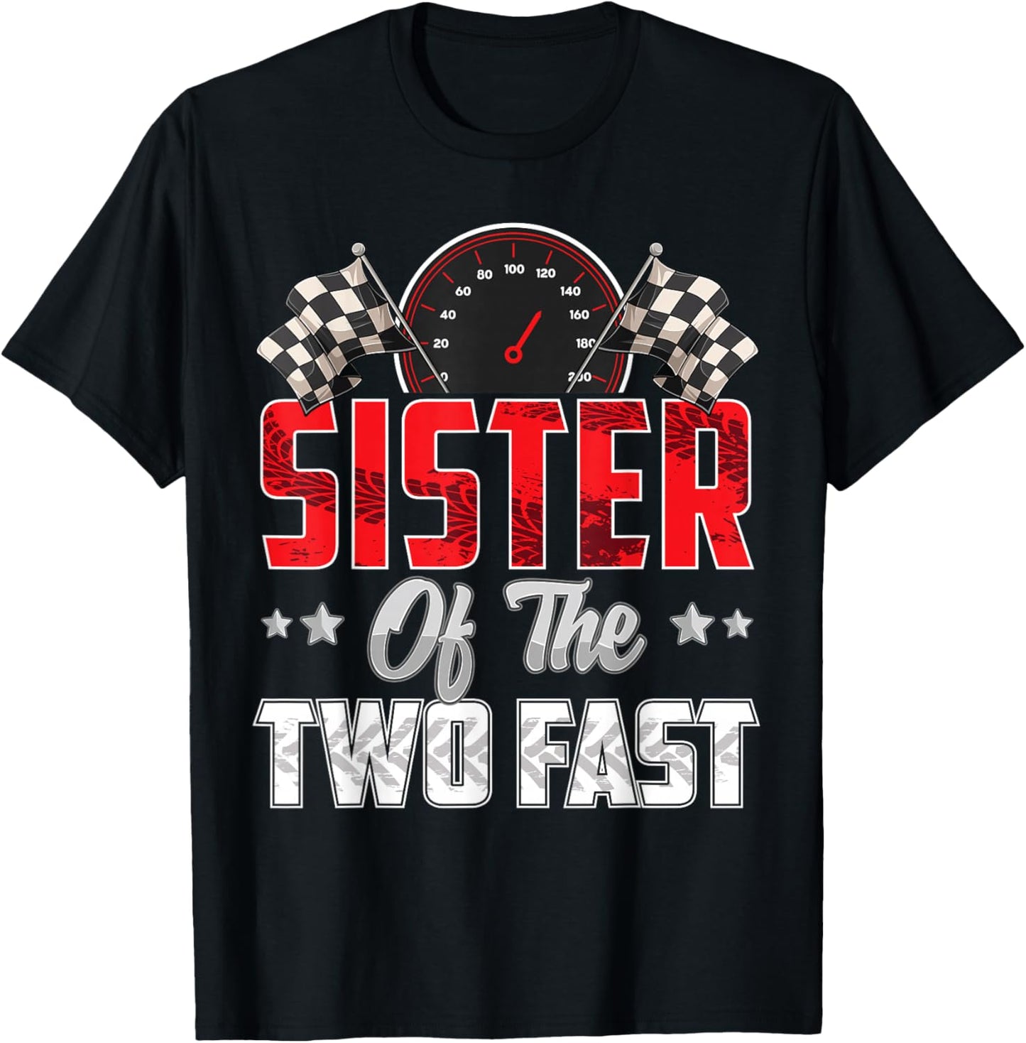 2 year old racing car two fast birthday 2nd Family Sister T-Shirt - T-Shirt | Black