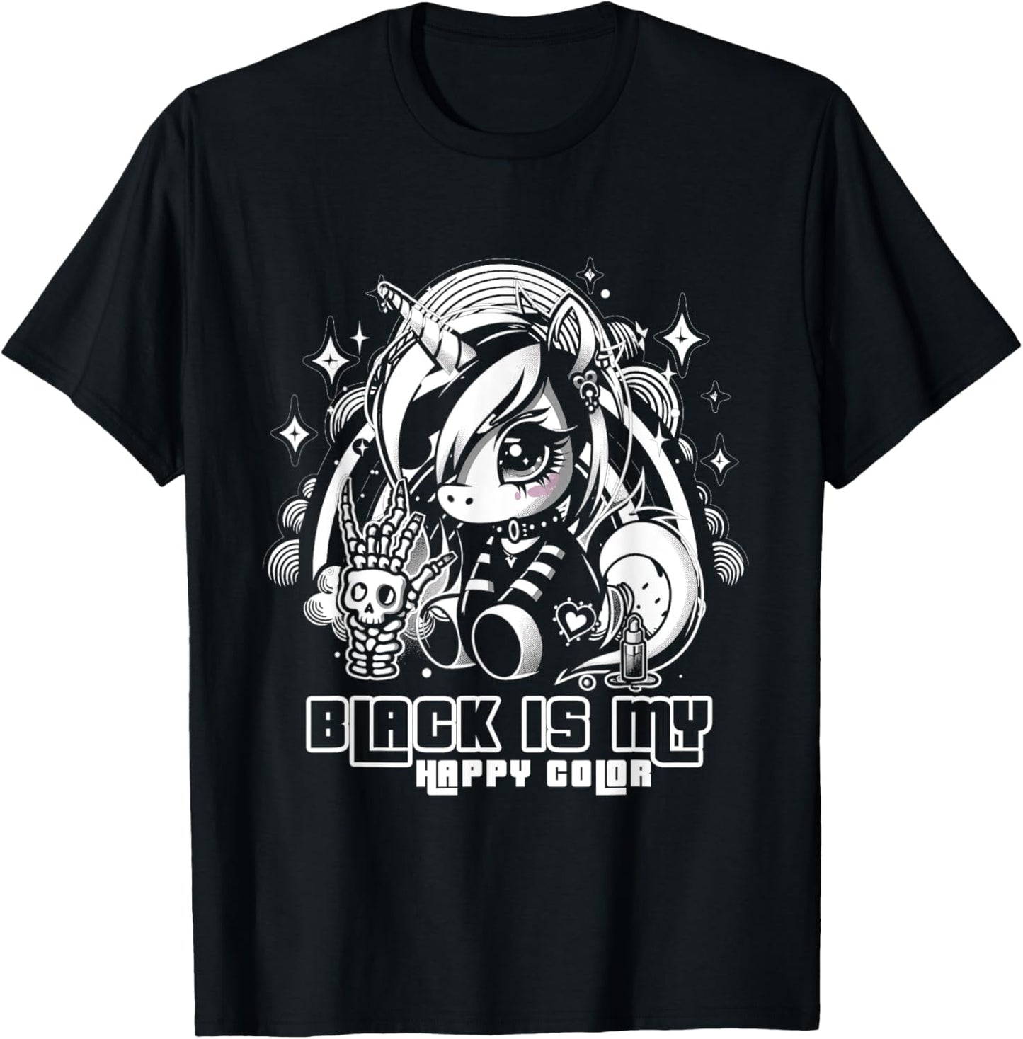 Black Is My Happy Color Goth Girl Emo Gothic Unicorn T-Shirt - T-Shirt | Black