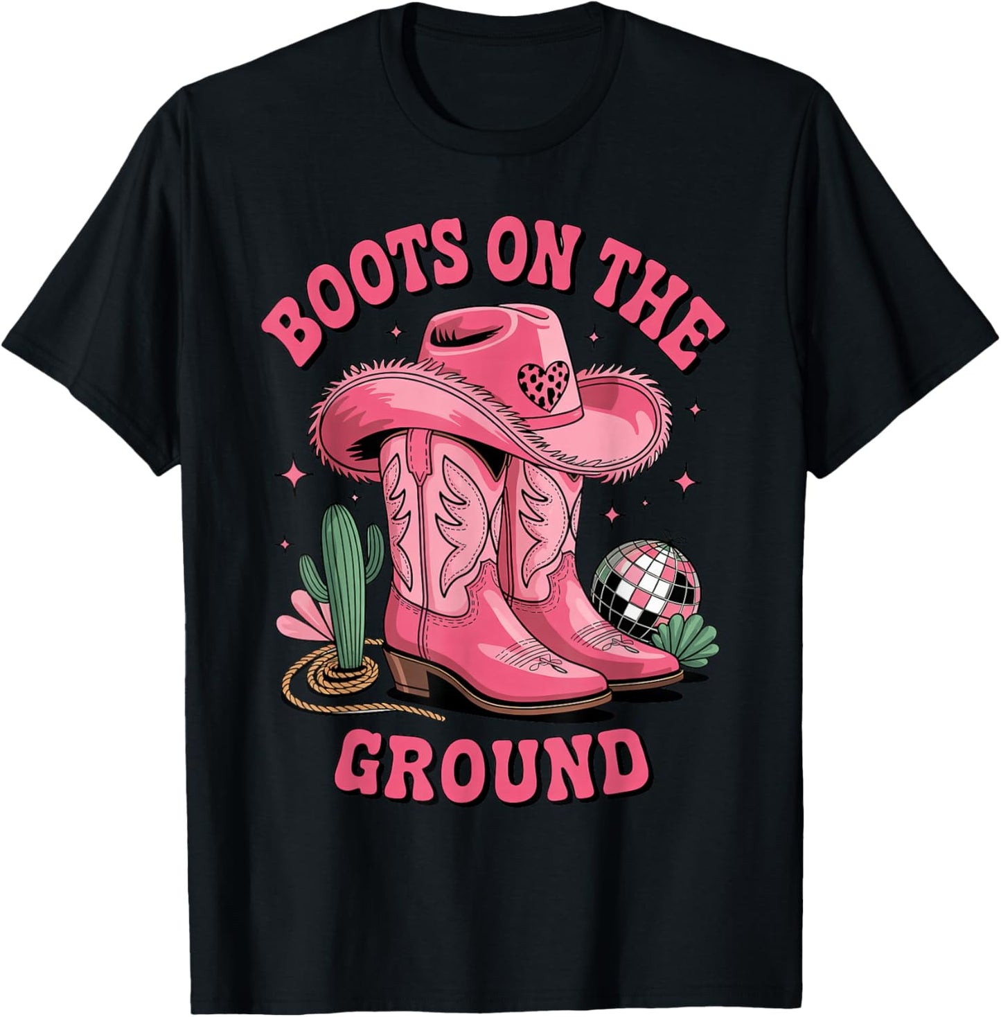 Pink Cowgirl Boots on Ground Retro Western Country Style T-Shirt - T-Shirt | Black