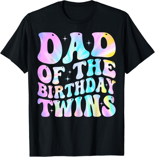 Dad of The Birthday Twins Family Matching Birthday Party T-Shirt - T-Shirt | Black