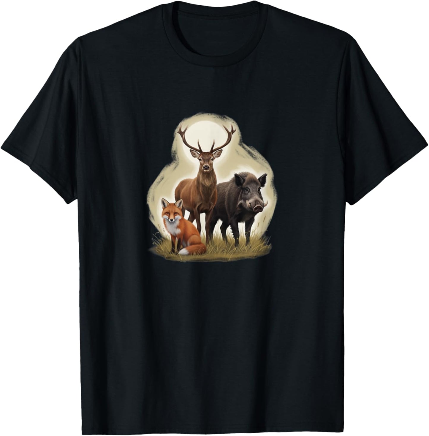 Forest Animal Design, Deer, Boar and Fox T-Shirt - T-Shirt | Black
