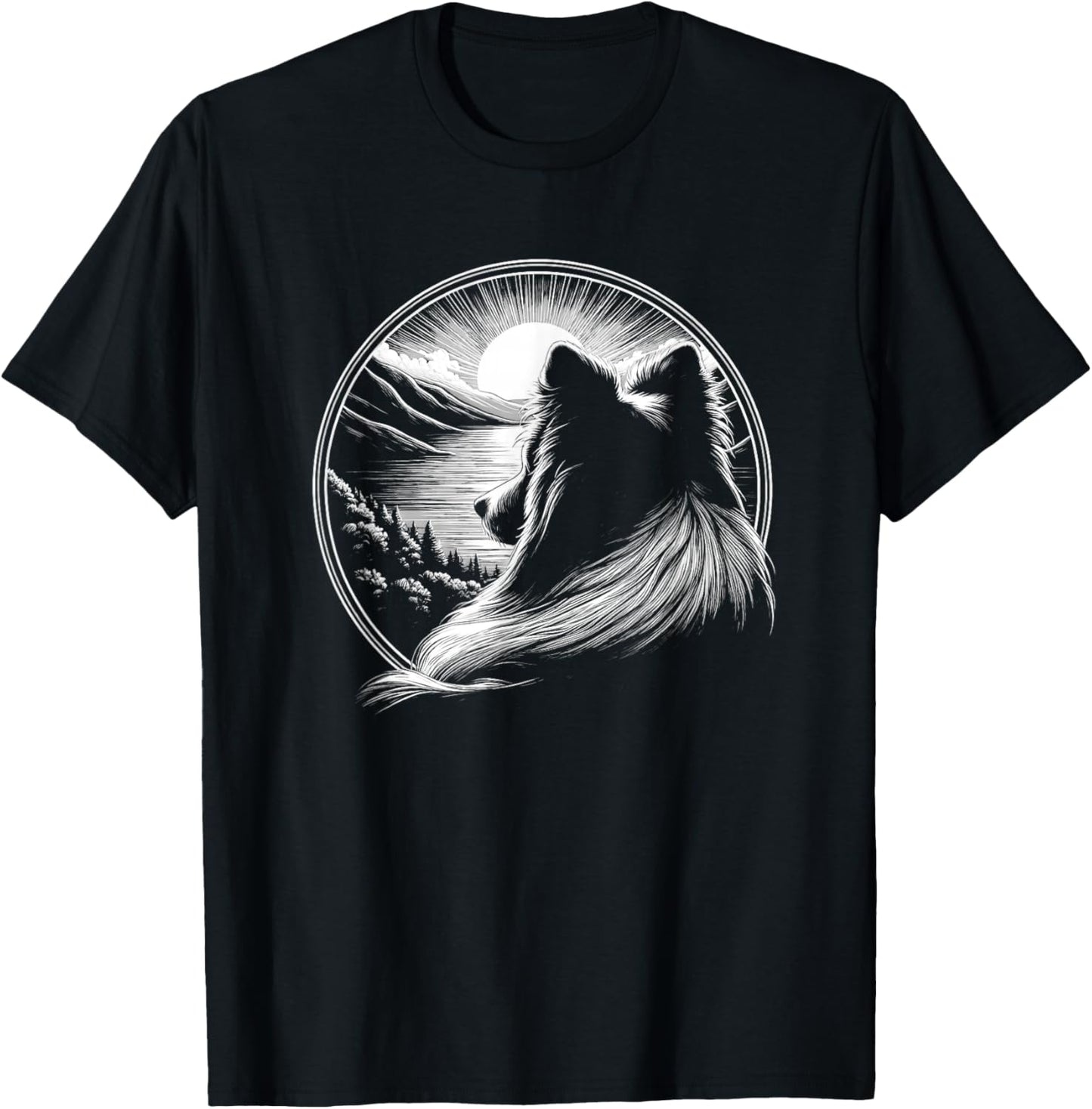 Shetland Sheepdog Dog Scene Sheltie Graphic Art Design T-Shirt - T-Shirt | Black